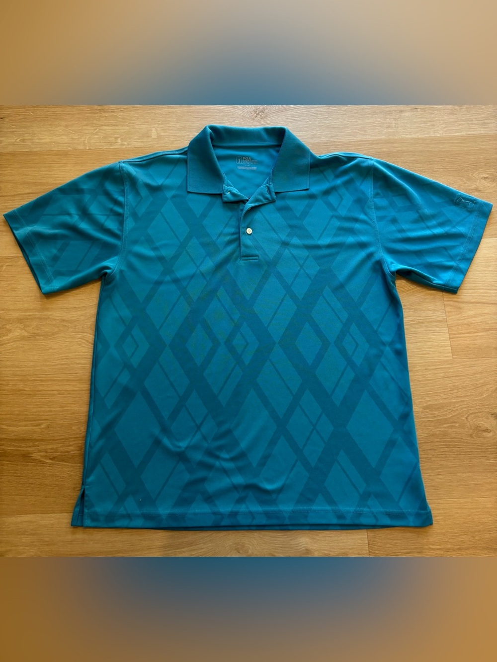 PGA Tour Teal Geometric Diamond-Pattern Polo